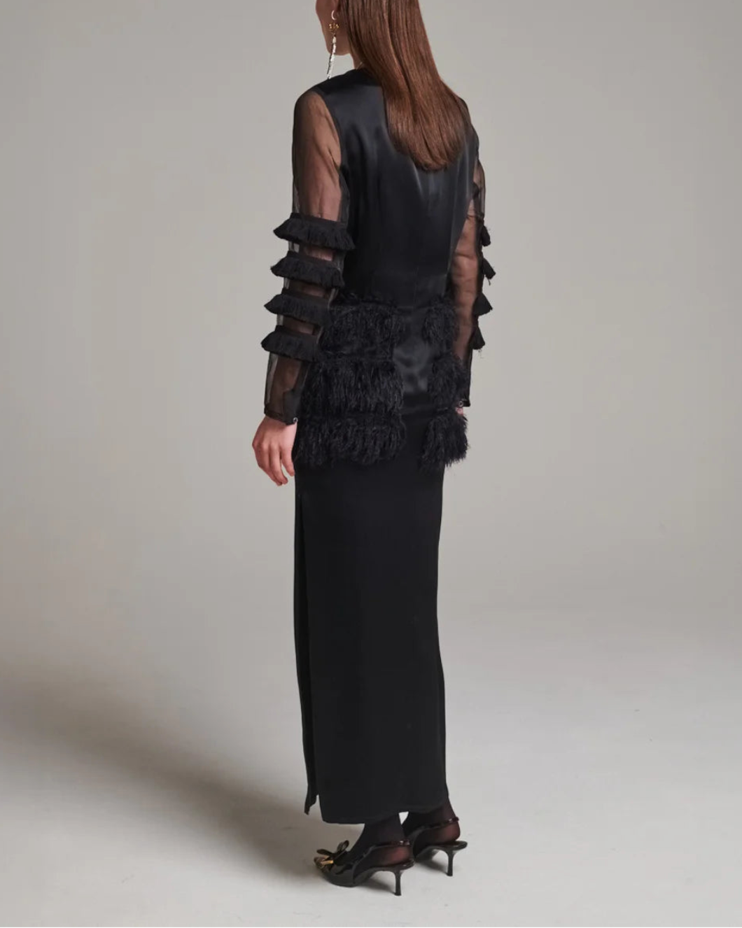 Combined Fringe Satin Dress