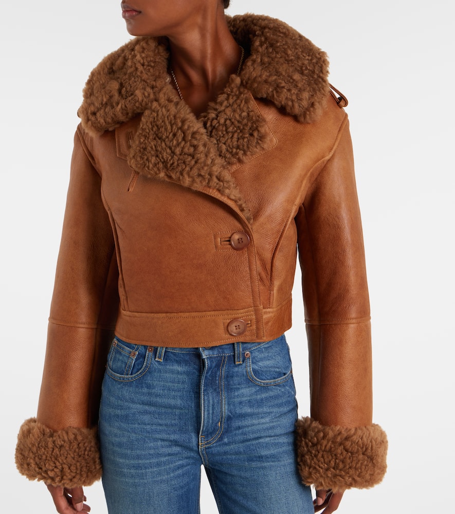 Chloé Cropped shearling-trimmed leather jacket