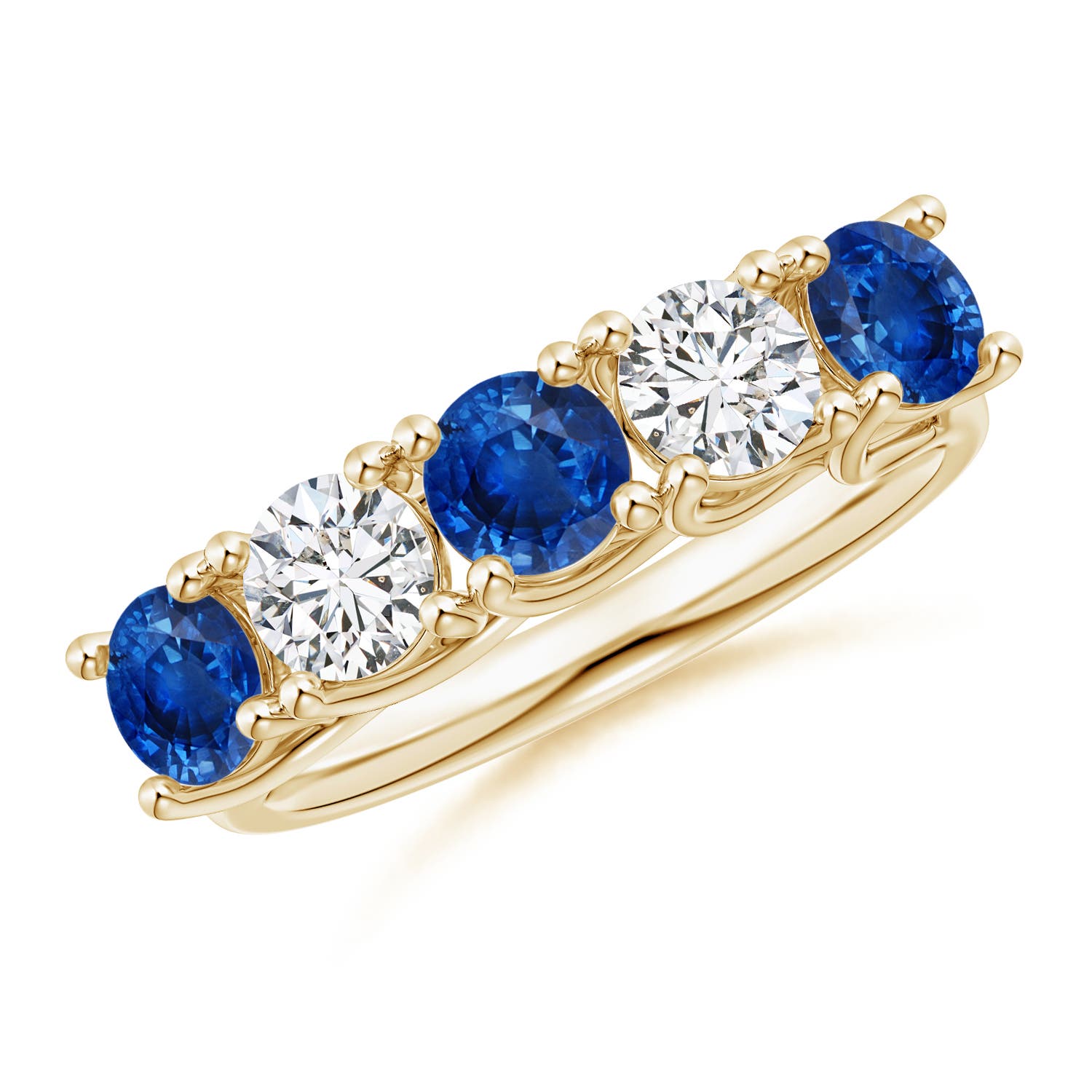 Angara 1.38 Carats Half Eternity Five Stone Sapphire and Diamond Wedding Band in 14K Yellow Gold