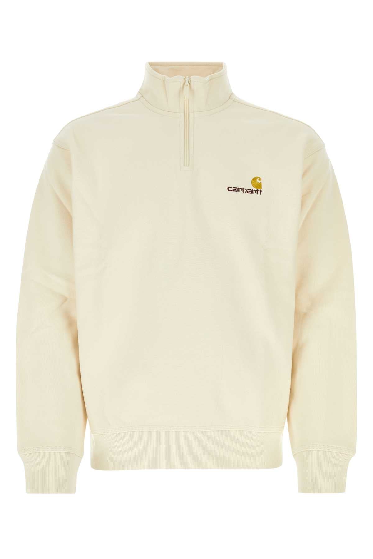 Half-Zip Cotton Blend Sweatshirt — Beige