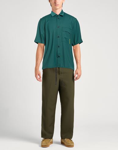 Man Shirt Dark green Size L Polyester, Wool, Elastane