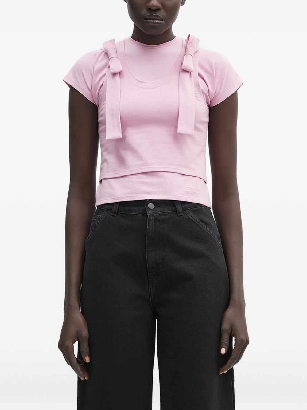 Bow-detail short-sleeve top - Pink