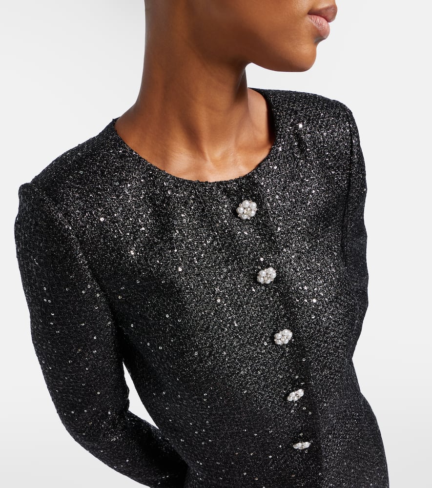 Sequined cropped lamé tweed jacket