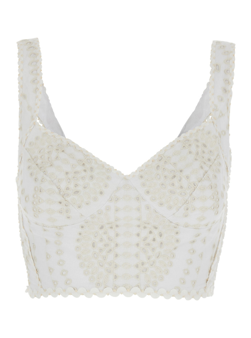 White Embroidered V Neck Top