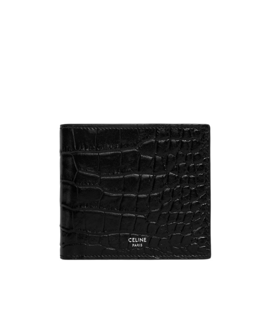 Bi-fold Wallet with Coin Compartment IN Crocodile Embossed Calfskin