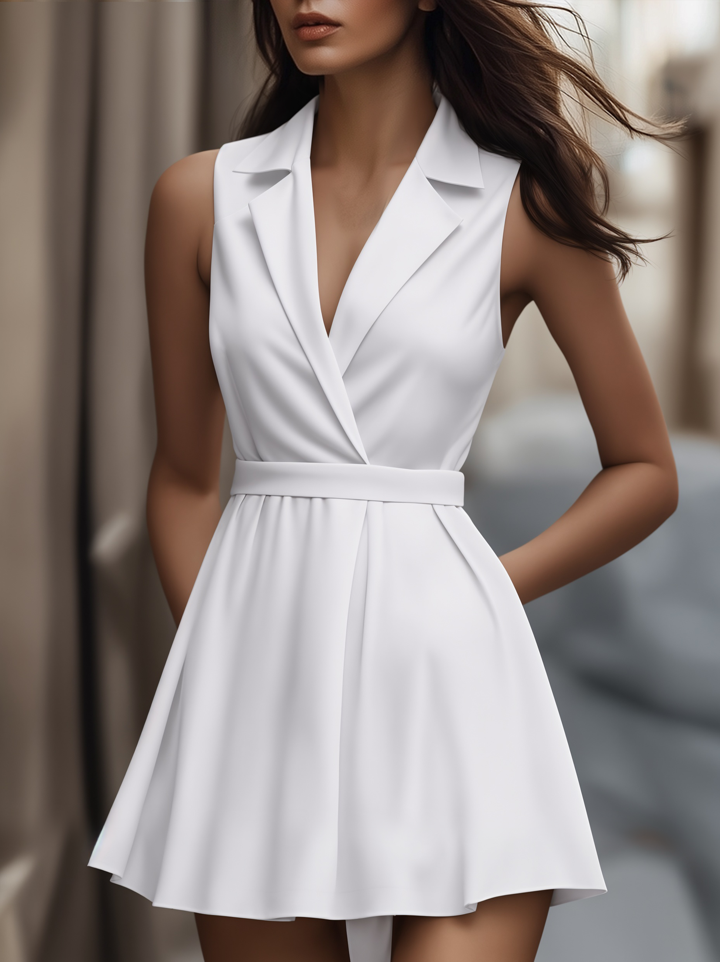 White Pleated Mini Shirt Dress - White