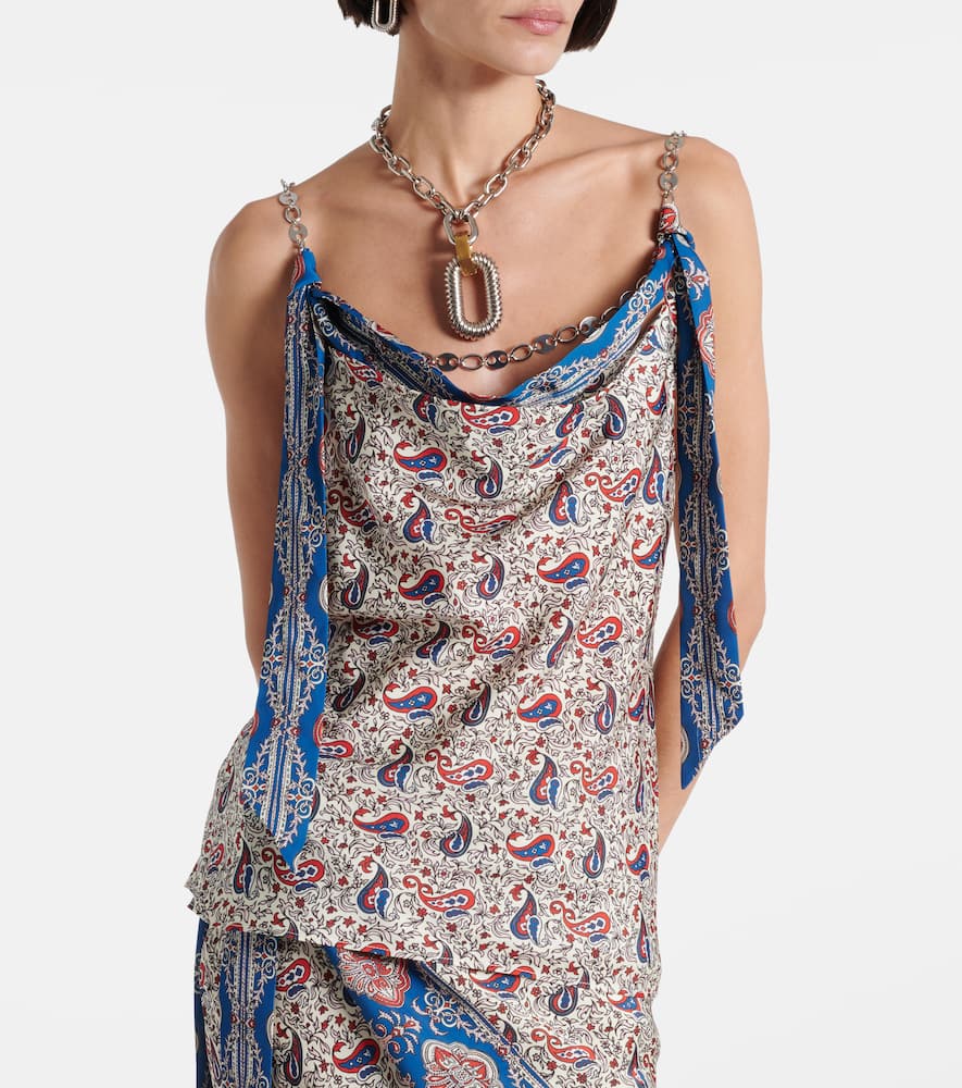 Chain-detail paisley satin camisole