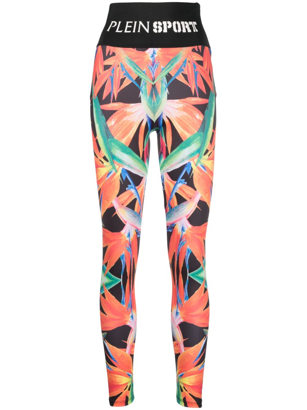Floral-print stretch leggings - Black