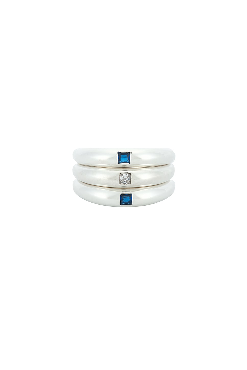 MEGA Gypsy Blue Stacked Ring in Sterling Vermeil - Metallic Silver. 6 also