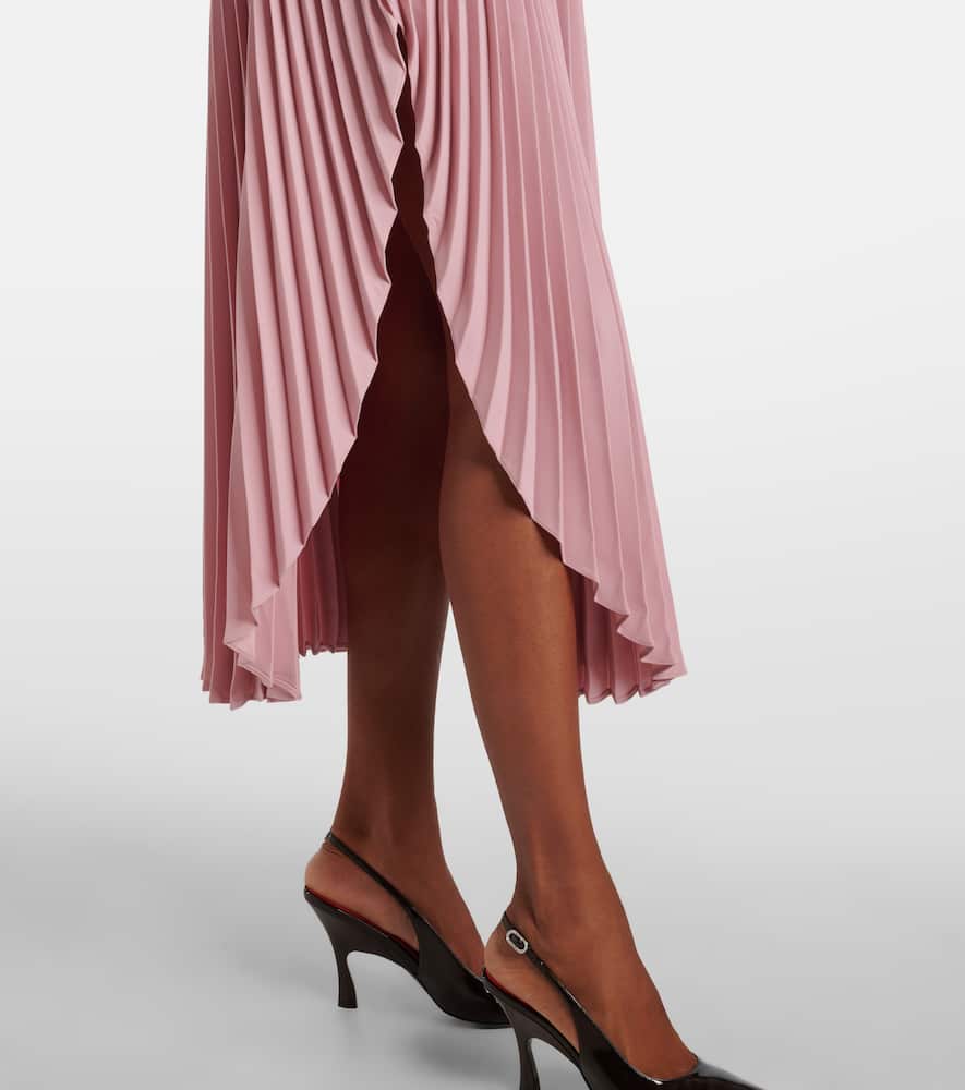 Leather-trimmed plissé maxi skirt