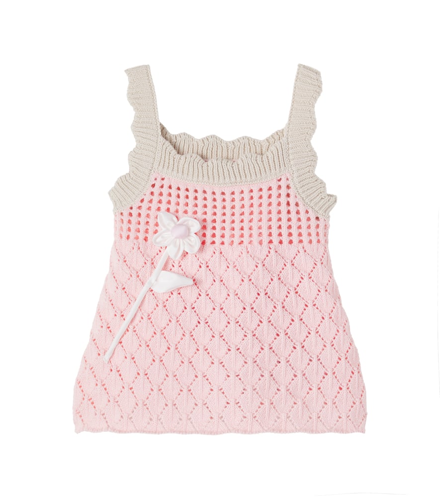 Floral-appliqué pointelle cotton top