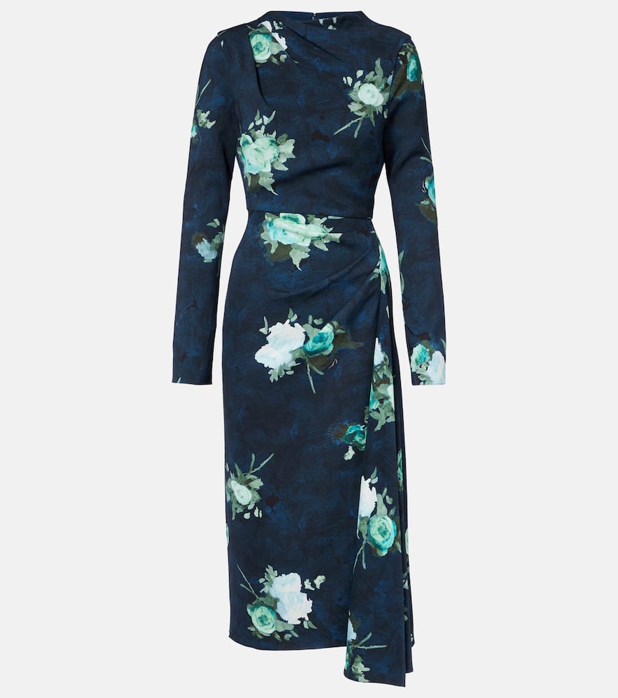 Floral draped cady midi dress