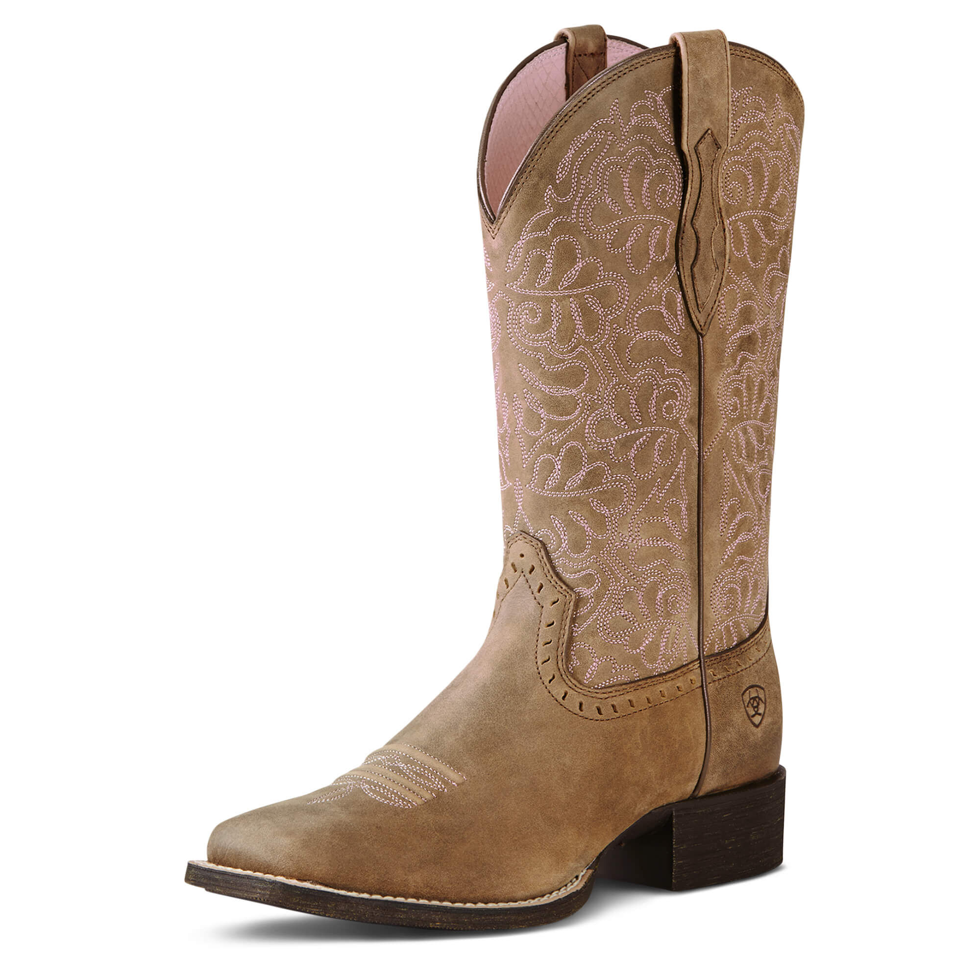 Women's Round Up Remuda Western Boots in Brown Bomber Leather, B Medium Width, Size 4.5, by