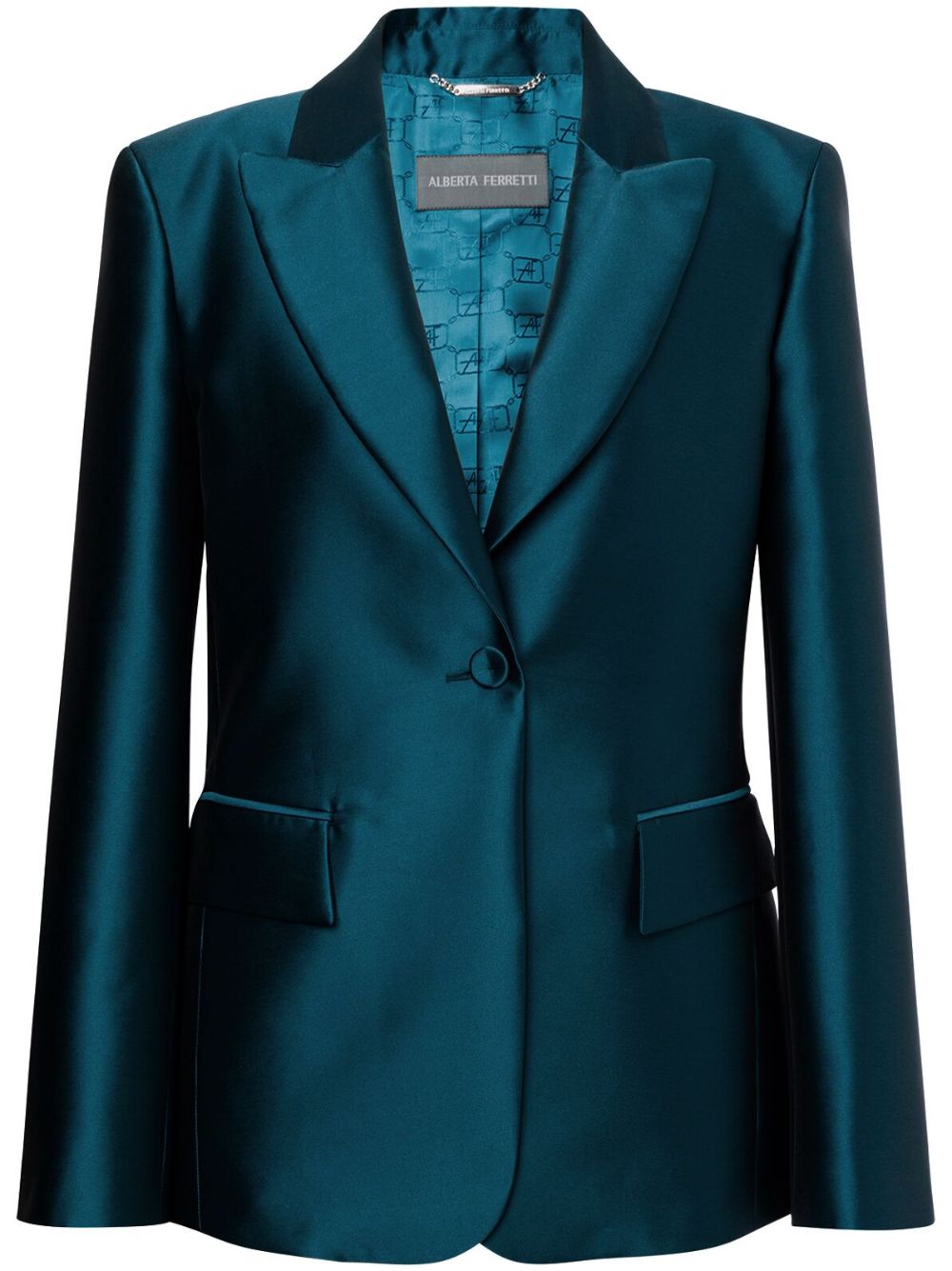 Single-breasted satin blazer - Blue