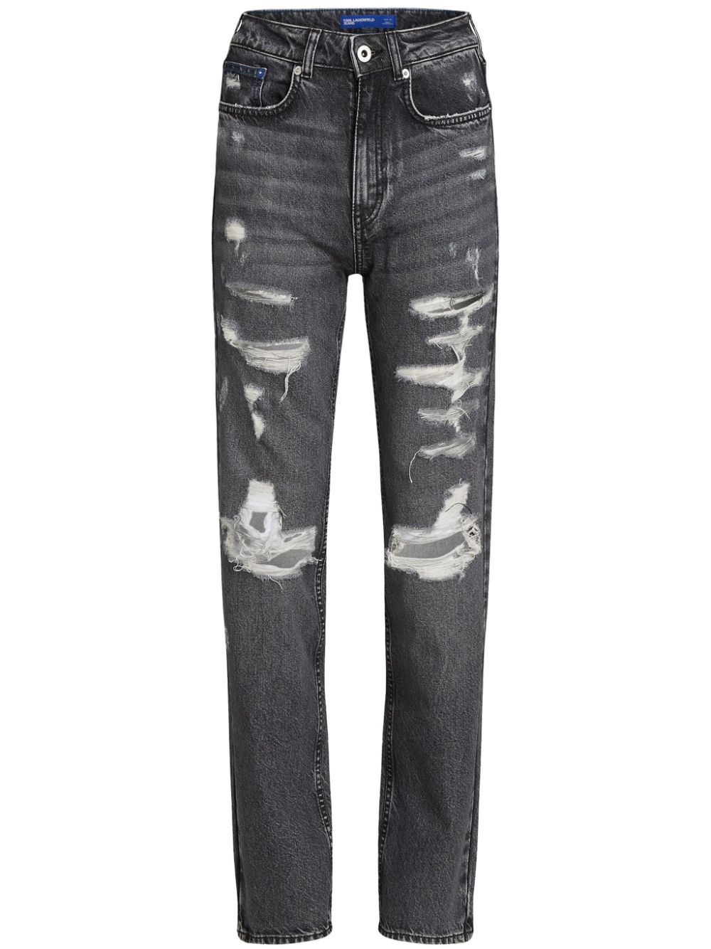 Distressed-effect straight jeans - Grey