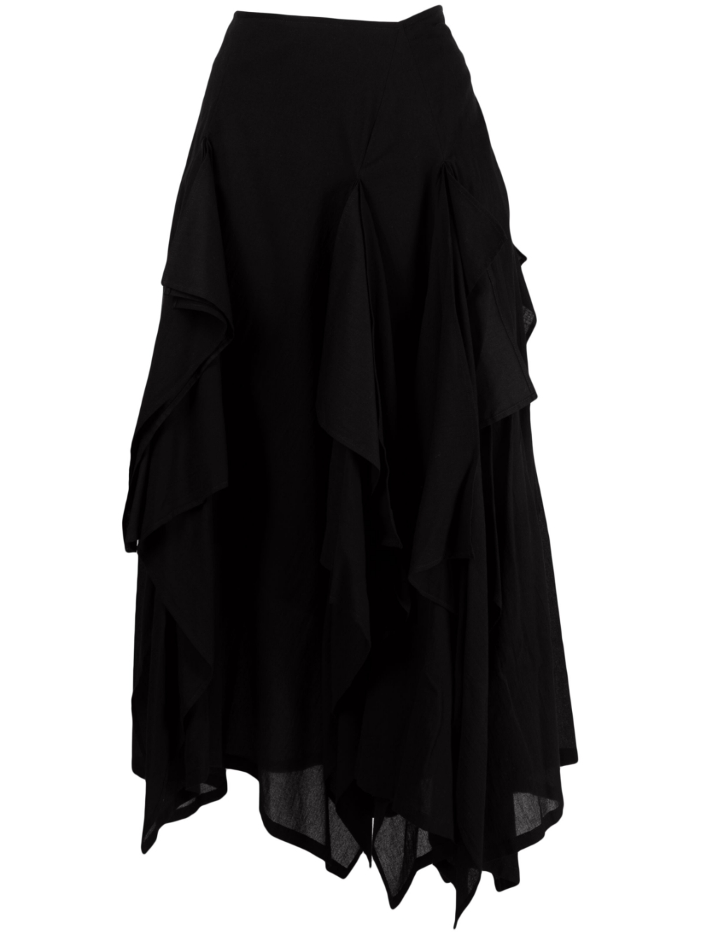 Asymmetric tiered cotton midi skirt - Black