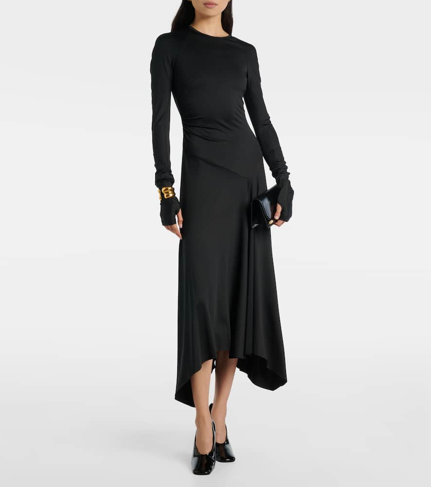 Gathered asymmetric midi dress