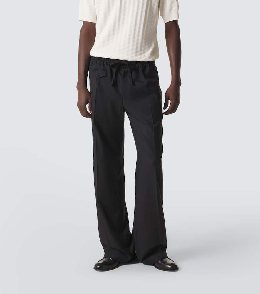 Virgin wool twill wide-leg pants