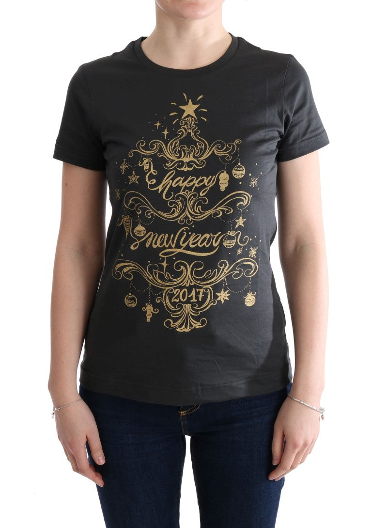 Gold-Printed Cotton T-Shirt — Black