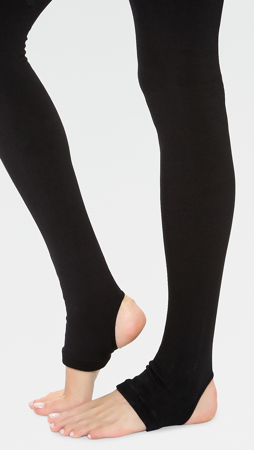 Fleece Lined Tights with Stirrups Black 