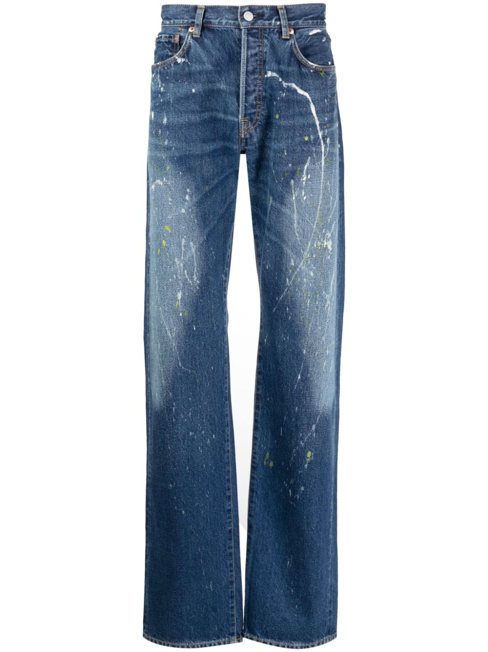 Paint-splatter straight-leg jeans - Blue