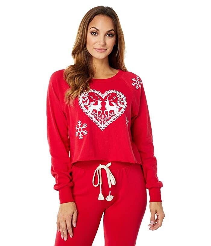 Comet Loves Cupid Sweatshirt Women Red Stretch Round Neck JDM1081