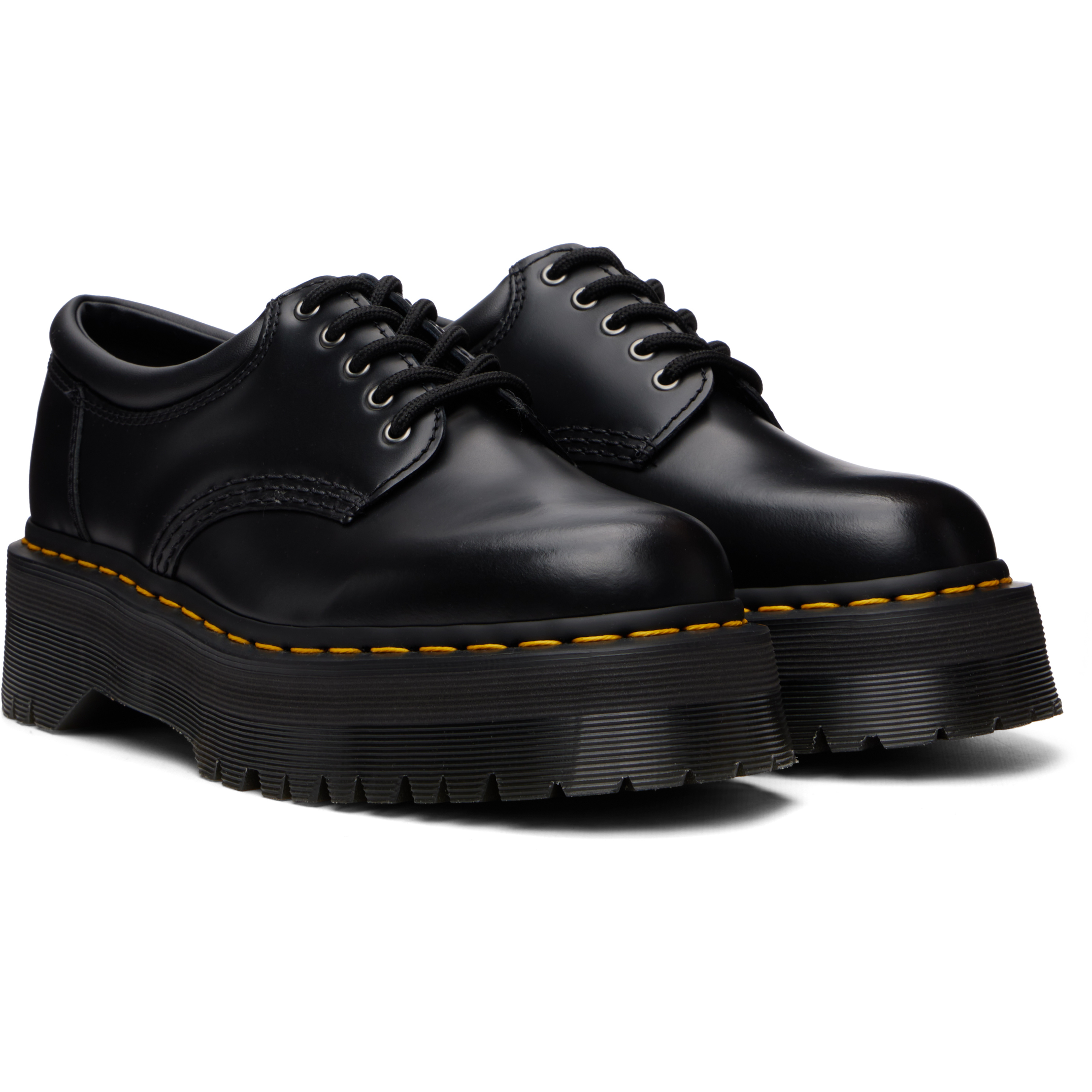 Black 8053 Quad Smooth Leather Platform Derbys