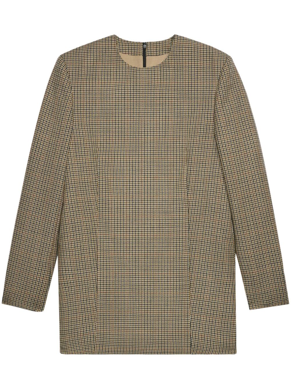 Check-print long-sleeve minidress - Neutrals