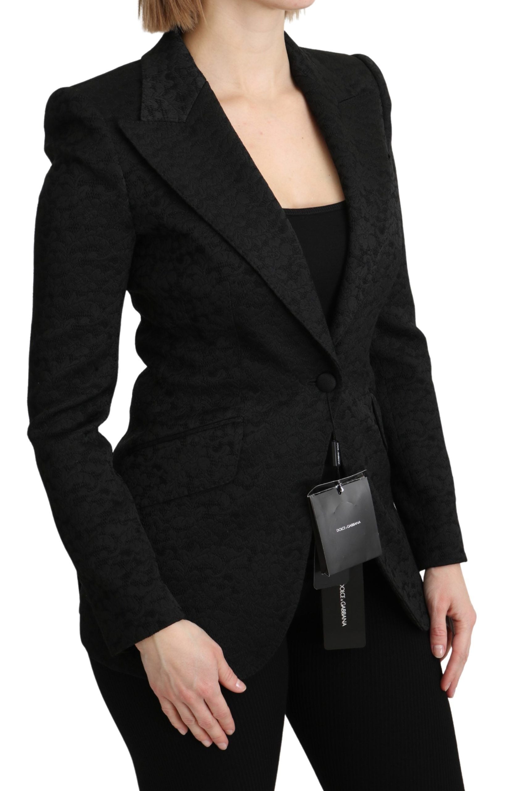Brocade Single Breasted Blazer — Black