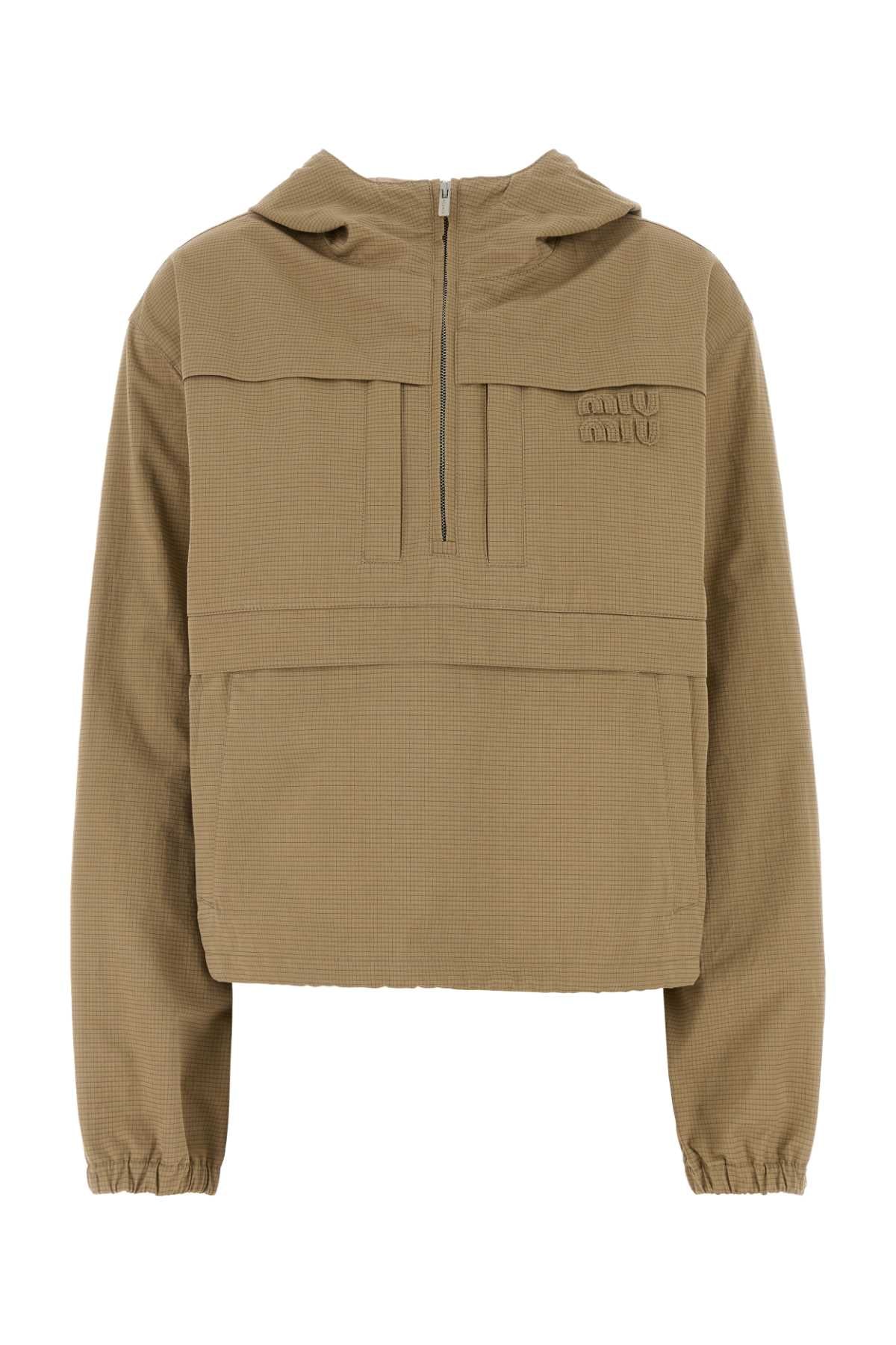 Embroidered Ripstop Fabric Jacket — Beige