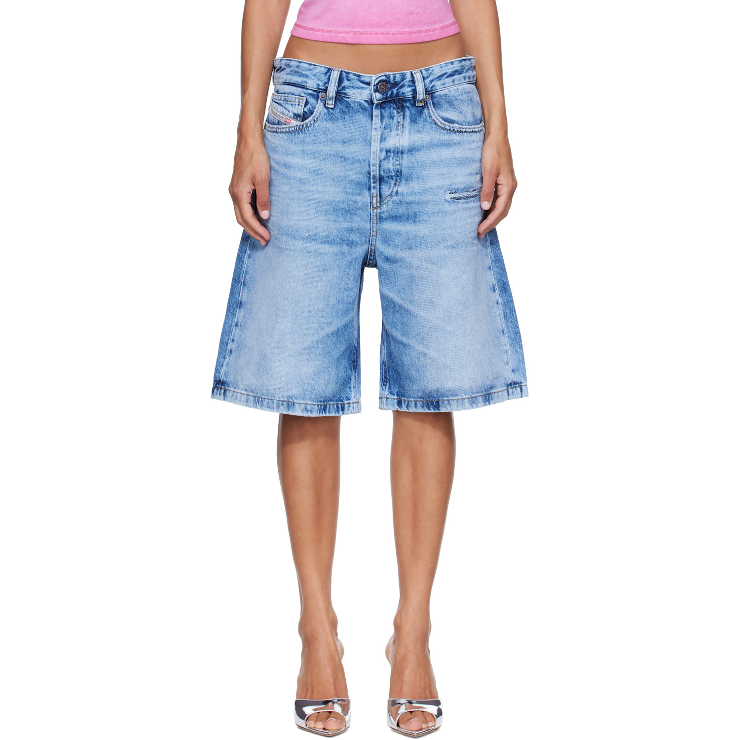 Blue Relaxed Fluid Denim Shorts