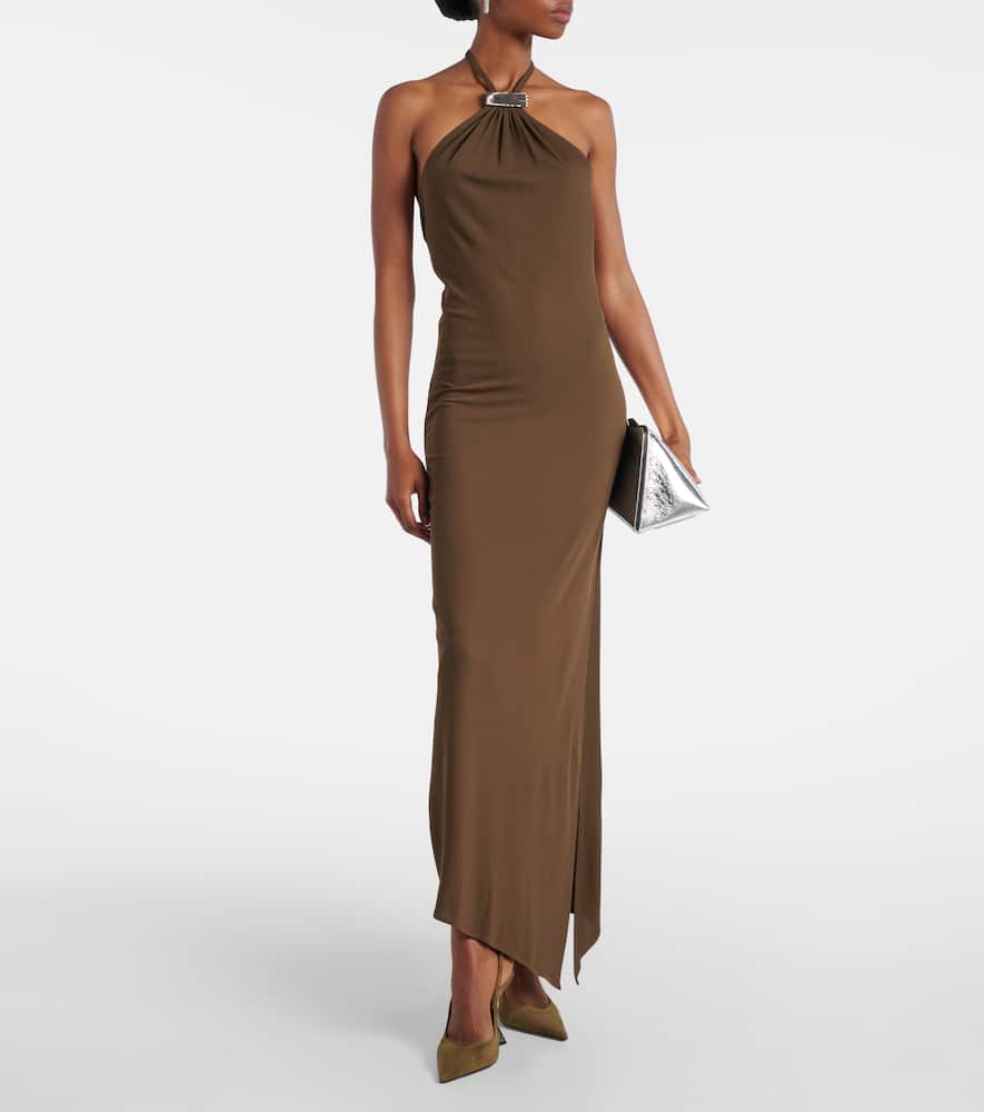 Halterneck open-back midi dress