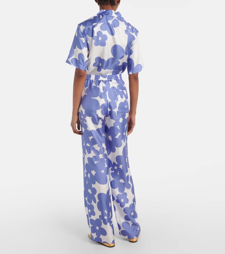 Floral silk wide-leg pants