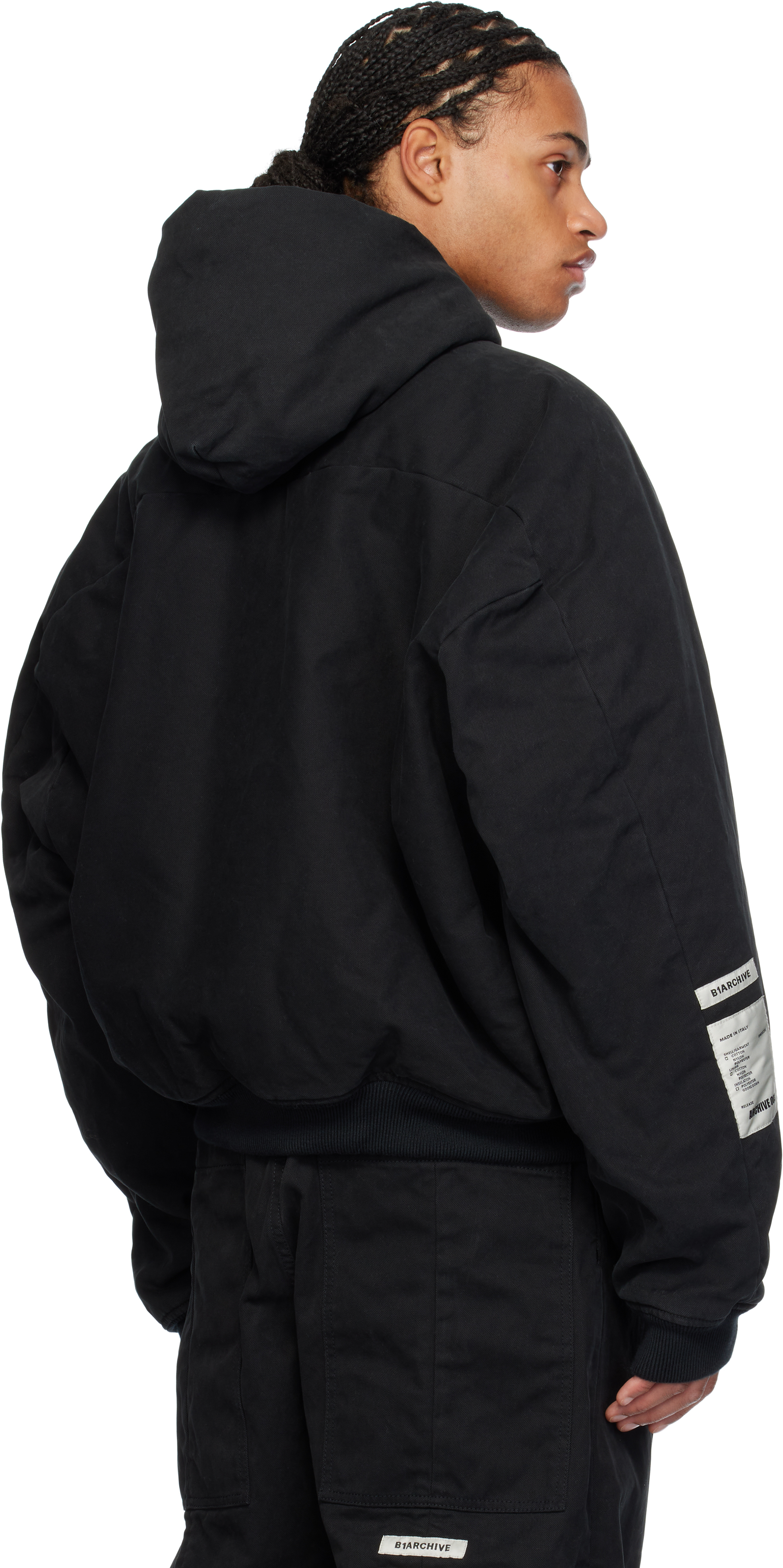 B1ARCHIVE Black Workwear Seamless Hooded Zip Up Jacket