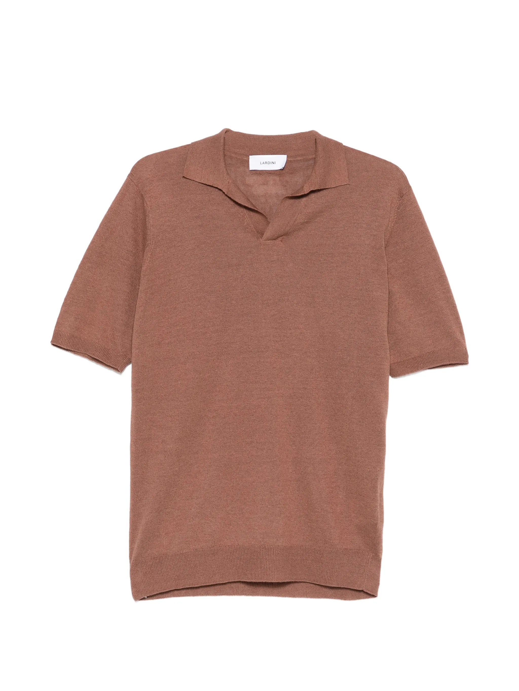 Short-Sleeve Polo Shirt with Notched Neck and Ribbed Hem, Linen-Cotton Blend