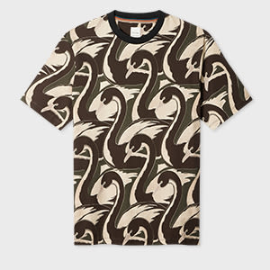 'Swan' Print Cotton T-Shirt Black