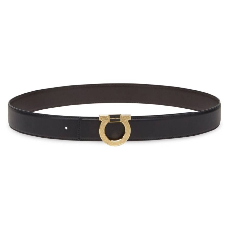 Gancini Buckle Smooth Grain Leather Belt