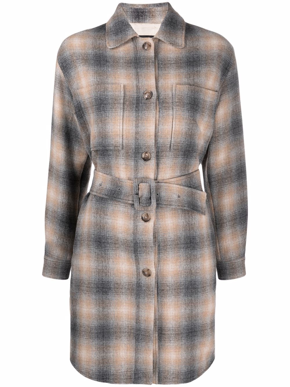 Check belted coat - Grey