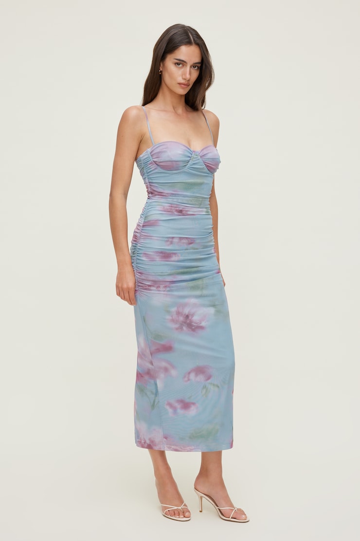 Mona Mesh Midi Dress - Blue - Women Clothing