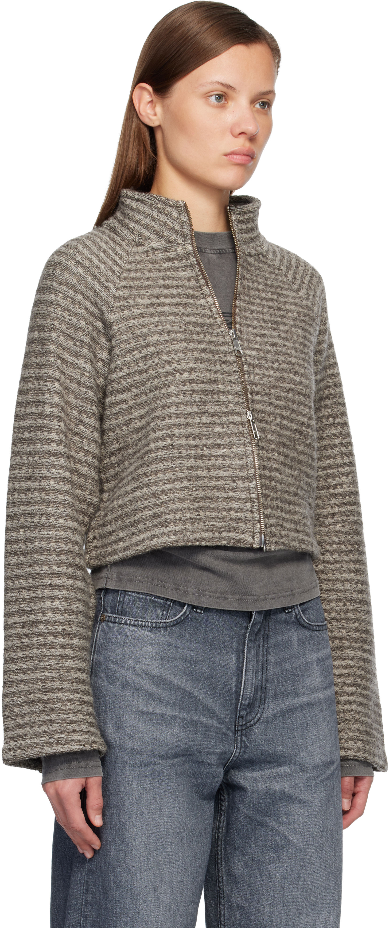 Gray Cropped Leisure Zip Up Jacket