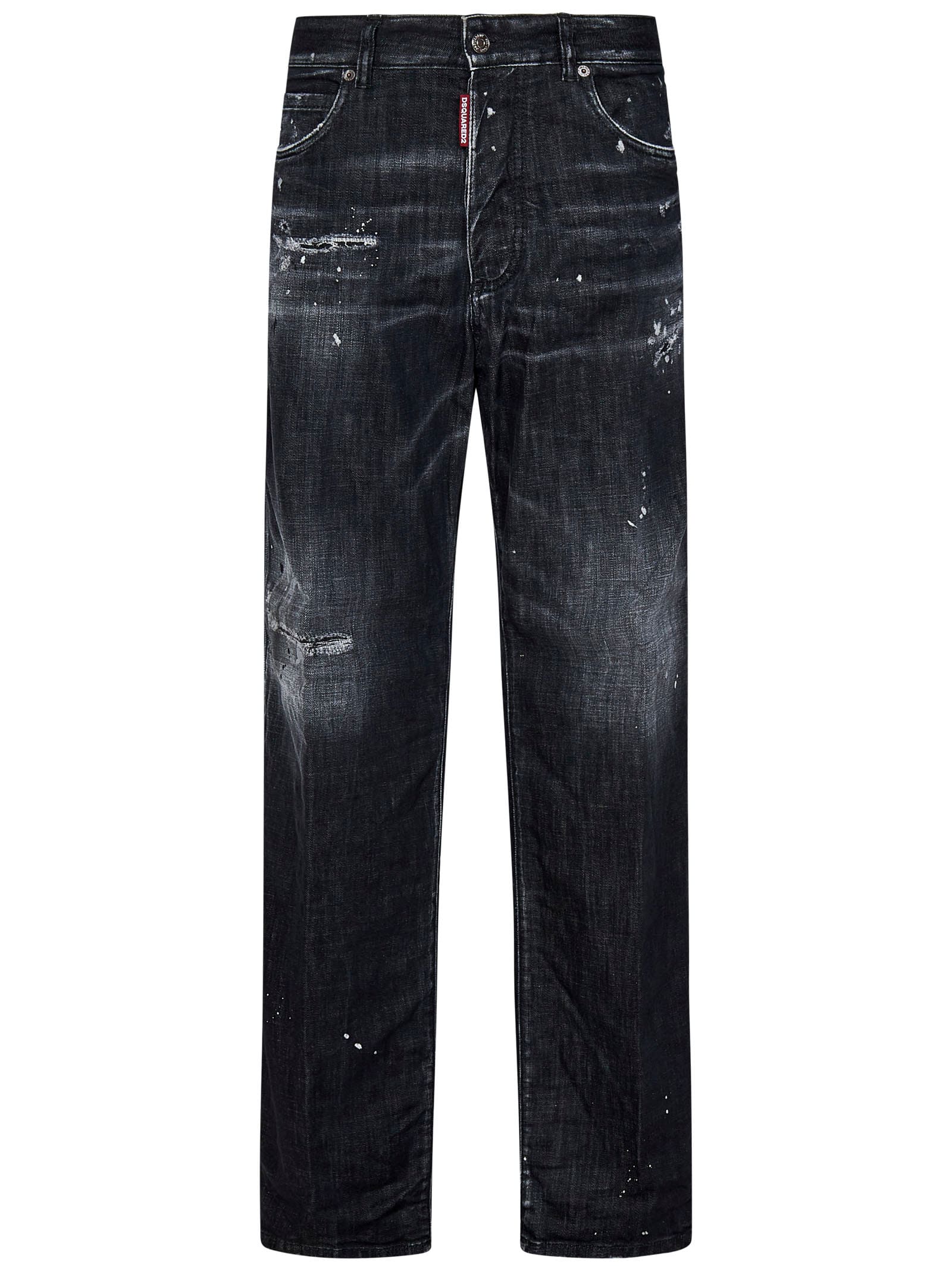 Distressed straight-leg jeans - Black
