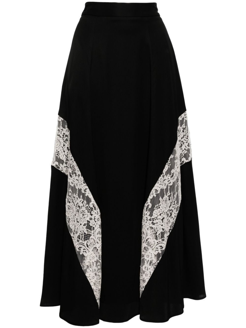High-waist lace-trim skirt - Black