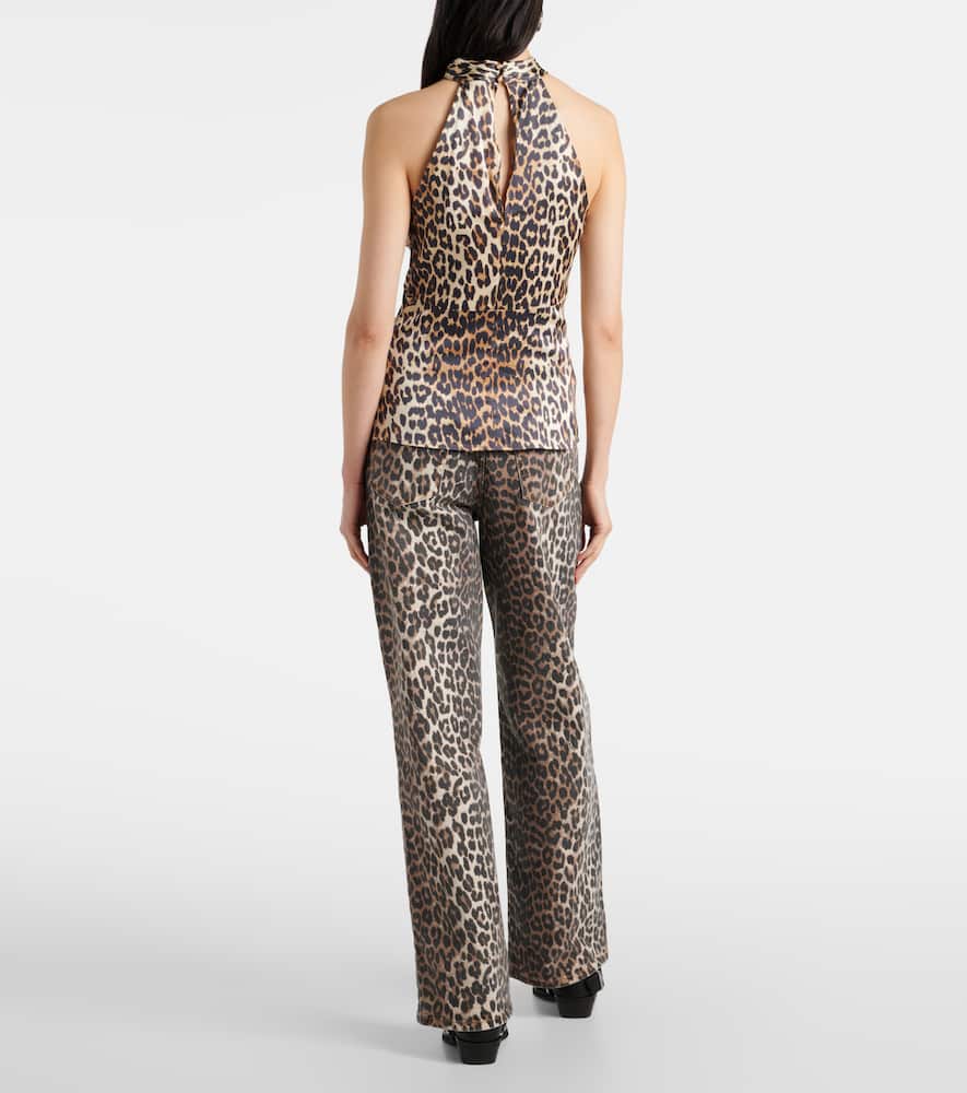 Leopard-print halterneck satin top