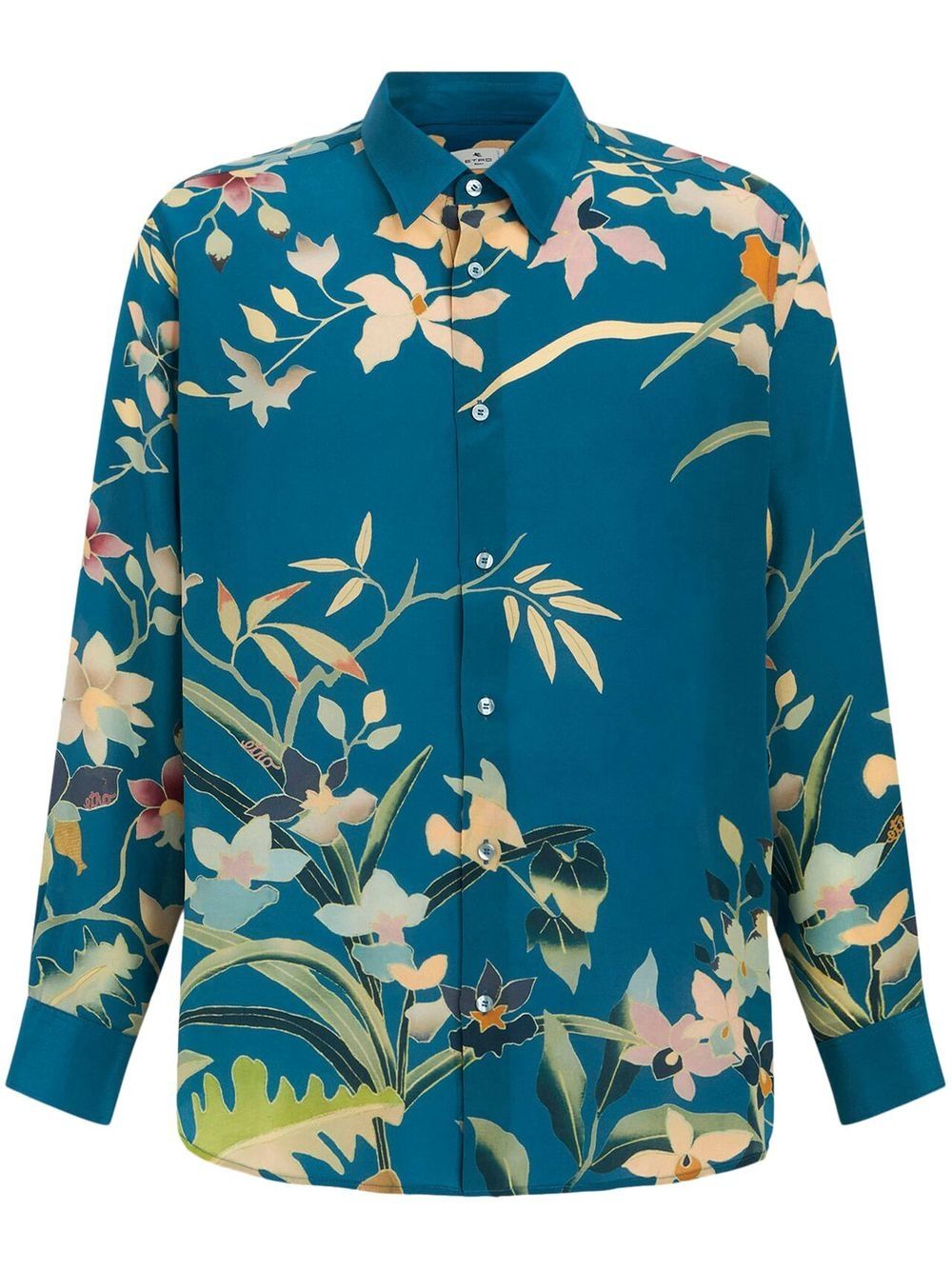 Floral-print silk shirt - Orange