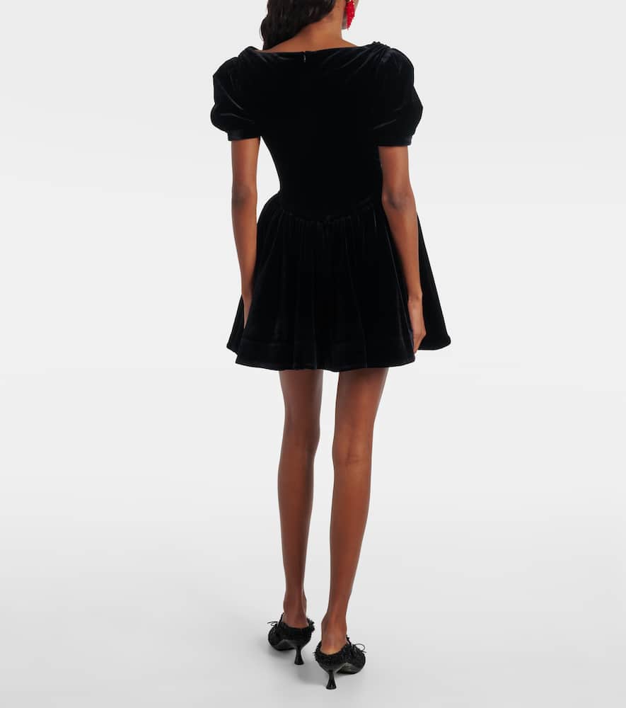 Puff-sleeve velvet minidress