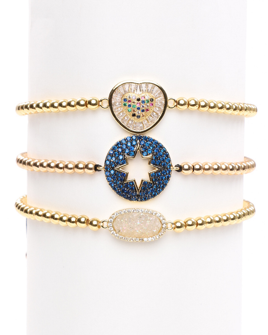 Luxe Collection 18K Plated CZ Candice Beaded Set of Stretch Bracelets