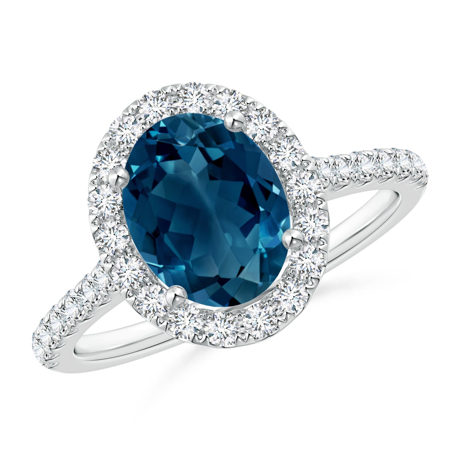 Angara 2.25 Carats Prong-Set Oval London Blue Topaz Halo Ring with Diamond Accents in Platinum