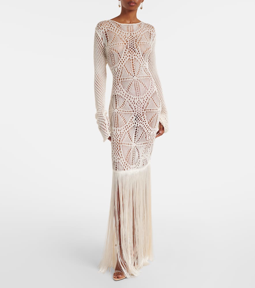 Fringed crochet maxi dress