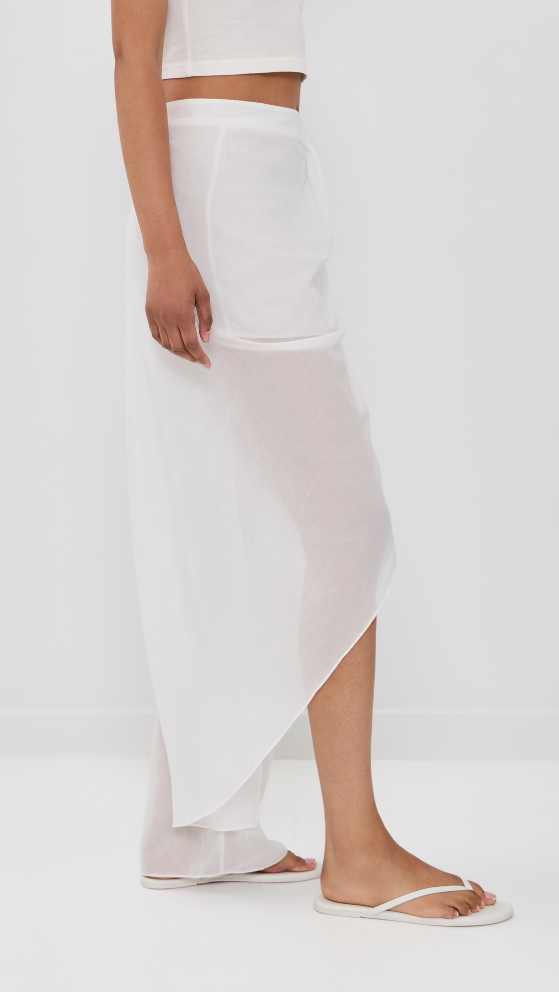 Draped Skirt Cotton Trousers White