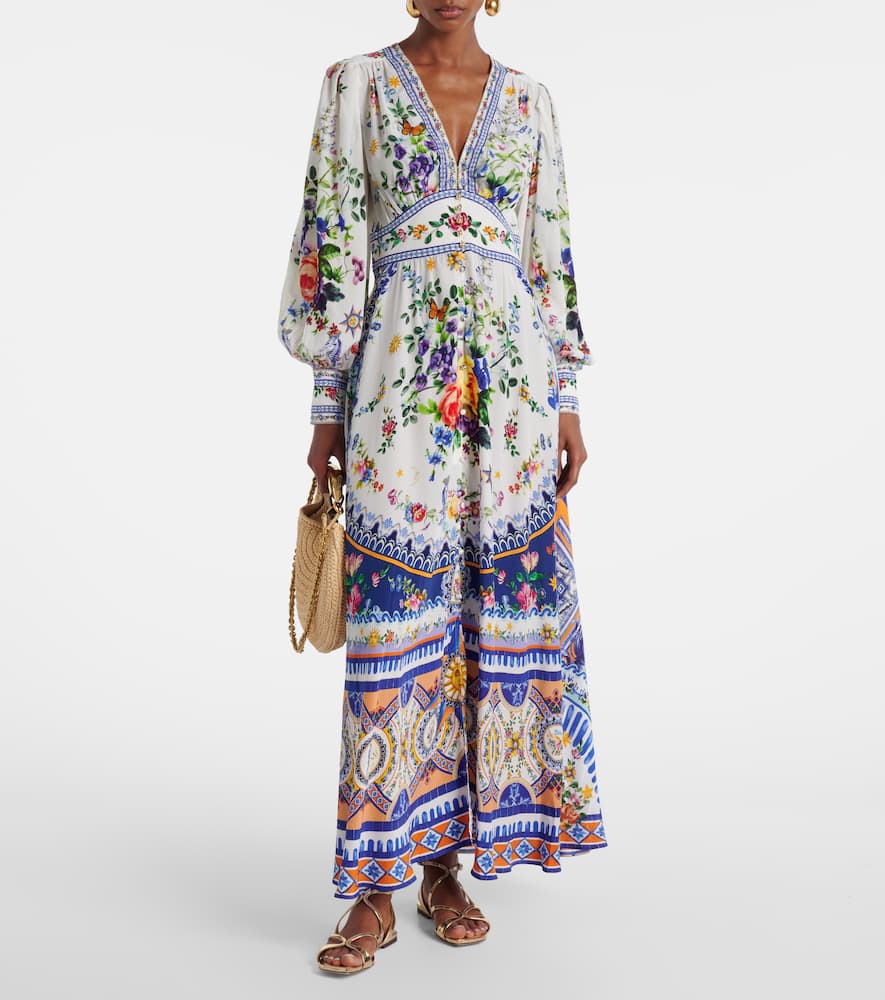 Printed silk crêpe maxi dress